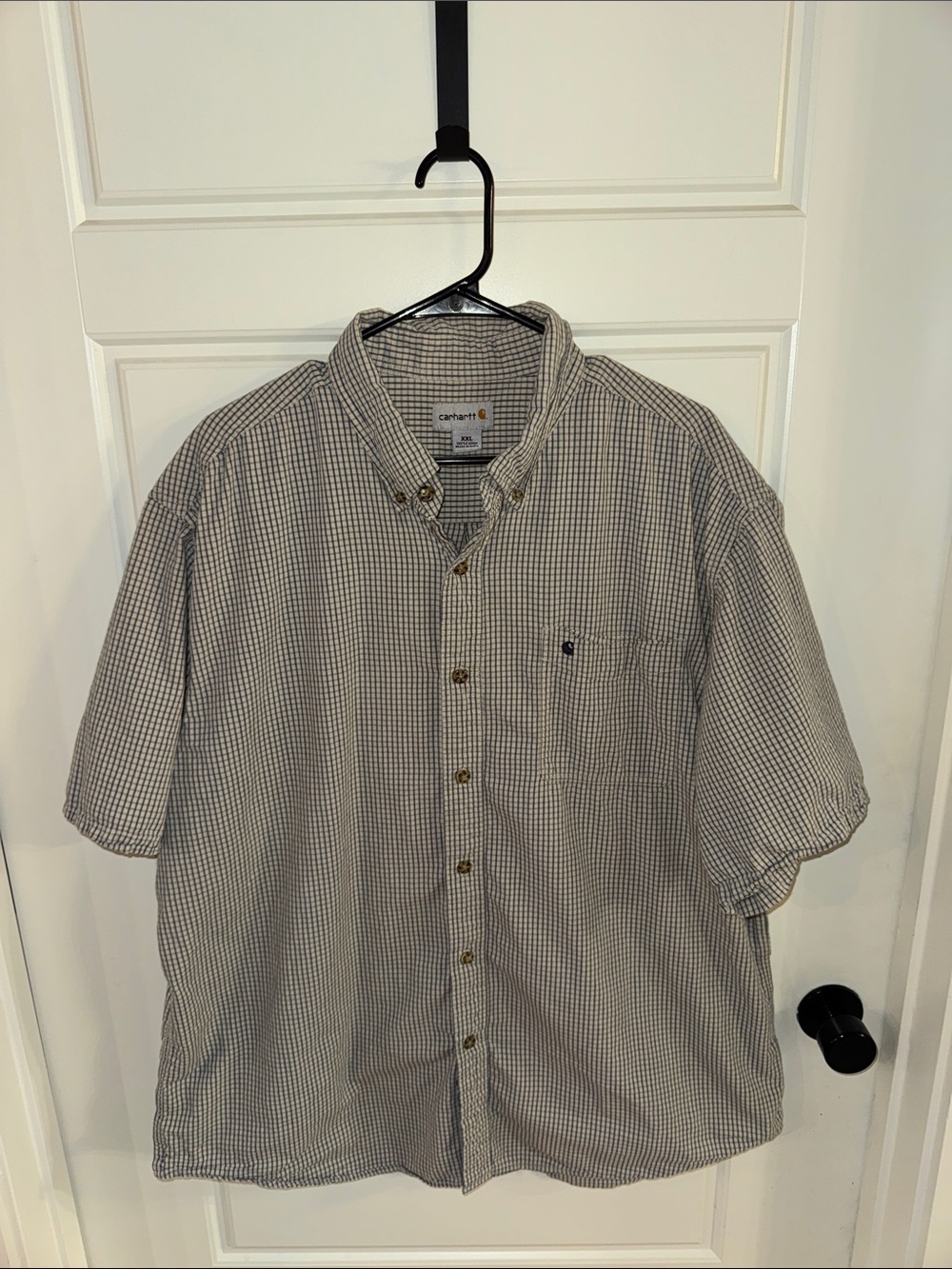 Carhartt Men’s Short-Sleeve Button-Down Plaid Shirt - Beige and Gray